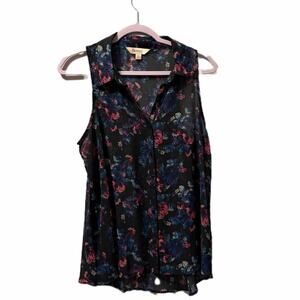 Decree blouse floral sheer sleeveless roses multi color